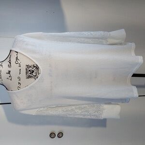 Shein- Womens White Waffle knit Texture Top Sheer lace sleeves New! Sz.1X